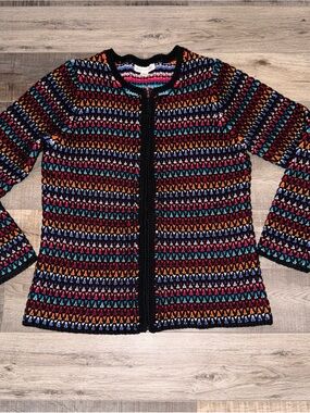 Coldwater creek sizMulticolor Crochet Knit Jacket - Black Trim